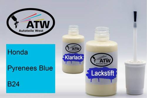 Honda, Pyrenees Blue, B24: 20ml Lackstift + 20ml Klarlack - Set, von ATW Autoteile West.